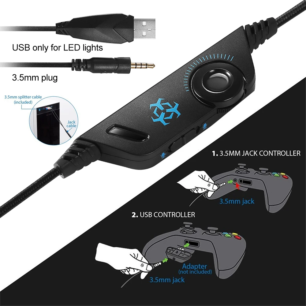 Стерео проводные наушники с микрофоном над ухом светодиодный светильник USB игровые гарнитуры глубокий бас звук стерео наушники для PS4 X-Box PC