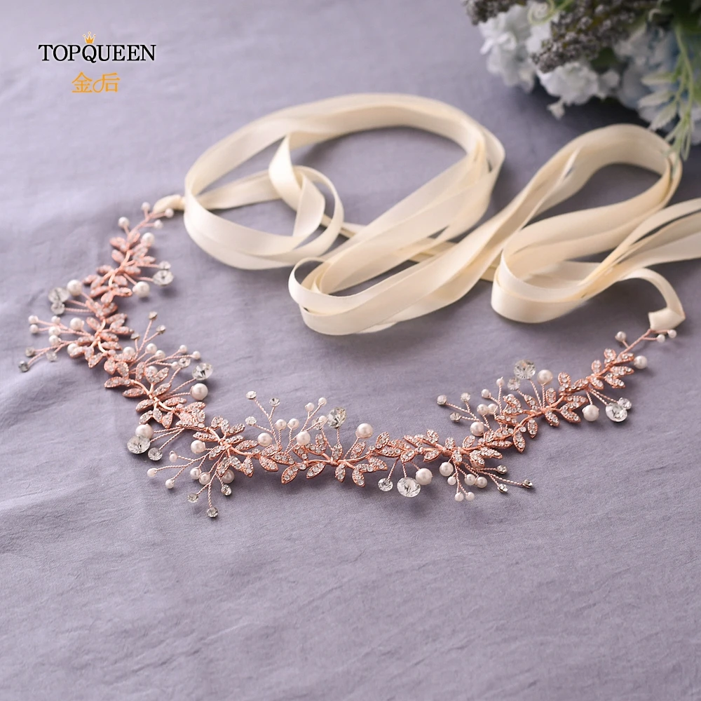 TOPQUEEN, SH233-RG, розовое золото, кристаллы, стразы, жемчуг, свадебный пояс, свадебное платье, ремень, свадебные аксессуары для вечернего платья, ремень - Цвет: Ivory ribbon