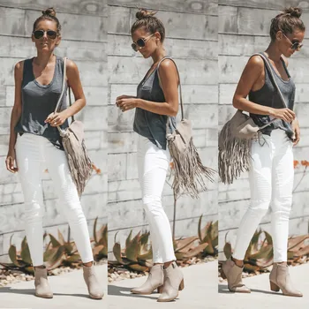 

High Waist bodycon cotton white women's jeans pleated Spring autumn streetwear fashion clothing vestido de festa