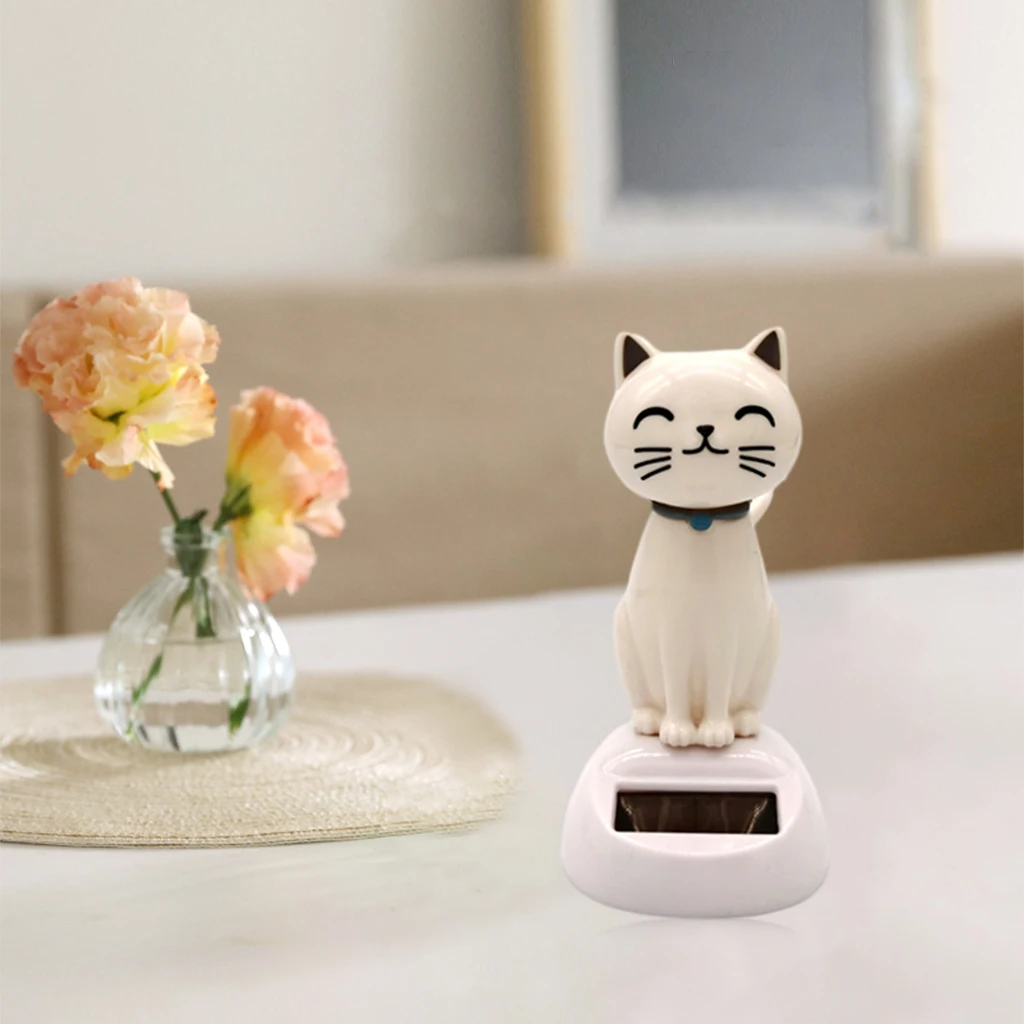 Solar Power Lovely Shaking Head Little Cat Desk Table Top Home Car