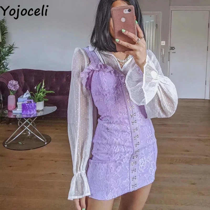 Yojoceli, Сексуальное Кружевное облегающее платье с оборками на бретелях, летнее, элегантное, короткое, для вечеринки, сарафан, женское, повседневное, шикарное, мини, женское платье, vestidos
