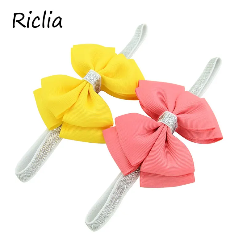 Riclia/20 шт./лот; лента для волос для девочек; эластичные однотонные Детские аксессуары для волос с маленьким бантом; детские головные уборы; яркие цвета; повязка для волос