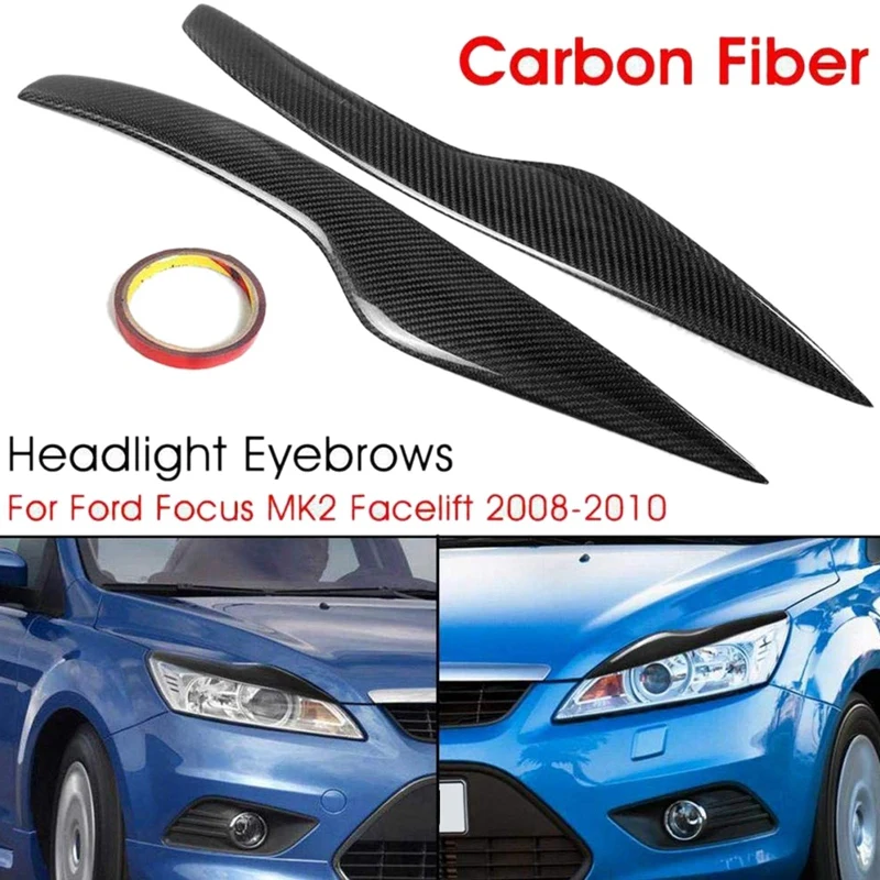 Карбон волокно фары для бровей Обложка фара Стикеры для Ford/фокус MK2 Facelift 2008 2009 2010