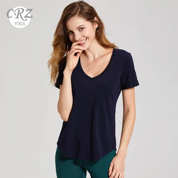

CRZ YOGA Women's Short Sleev Pima Cotton V-neck Workout T-Shirt Tops