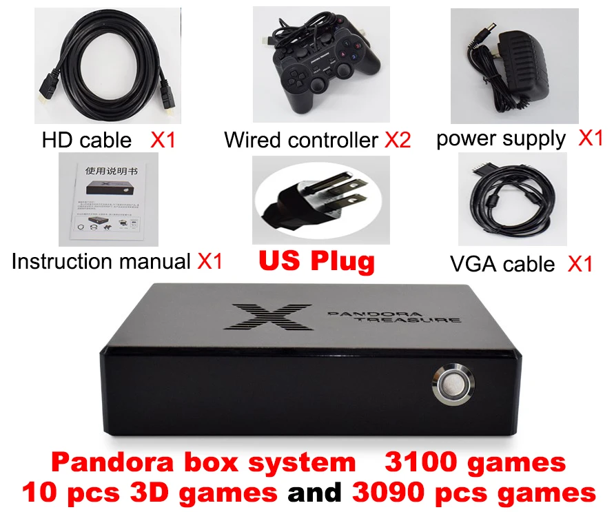 HEYNOW Pandora Box мини аркадная игровая консоль HDMI выход 3100 игры лунный свет Коробка С Сокровищами Ретро аркадная игра плеер 3D игра - Цвет: US 3100 Games Wired