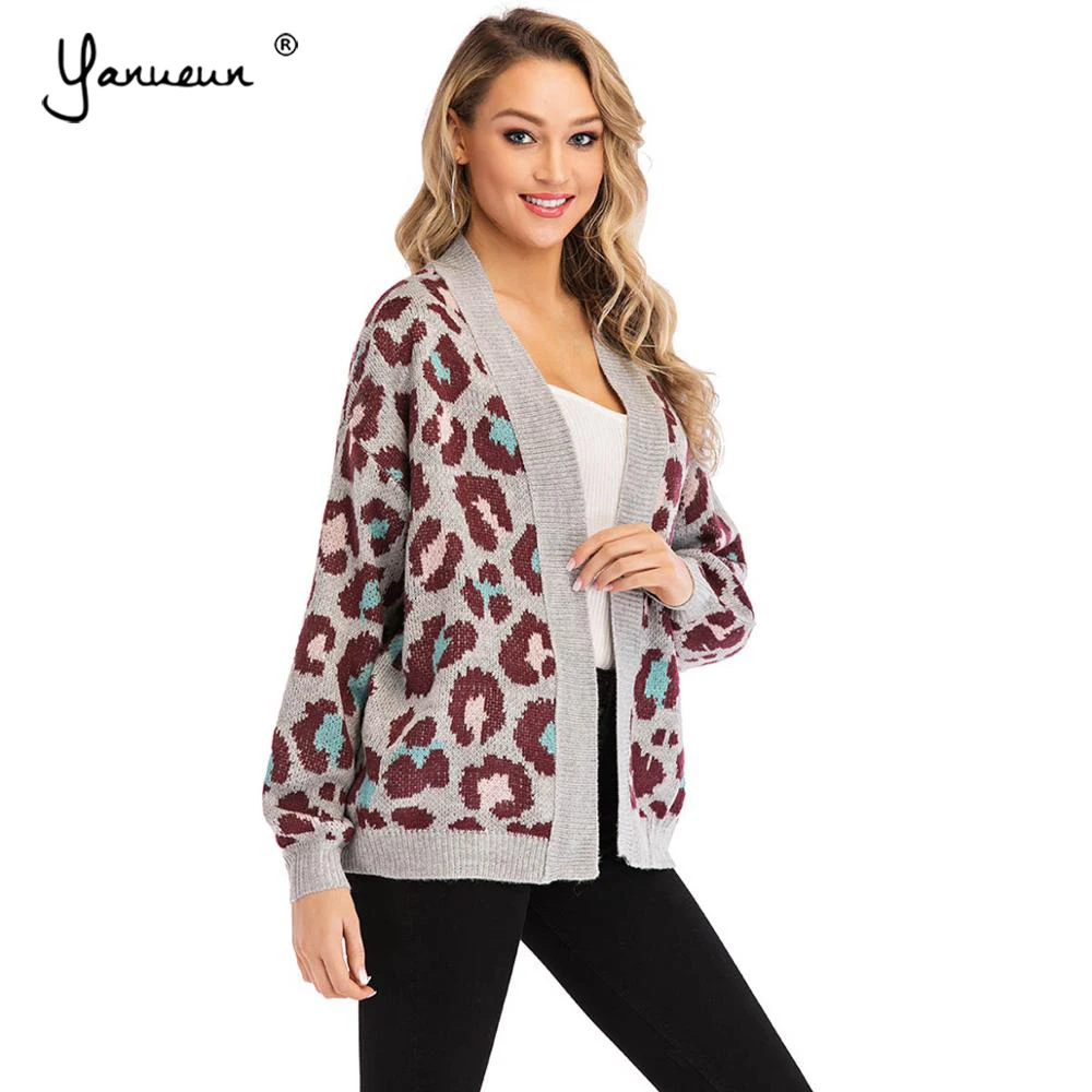 

Yanueun Knitted Cardigan Casual Long Sleeve Stylish Leopard Cardigans Women's Sweater 2019 Autumn Spring Winter