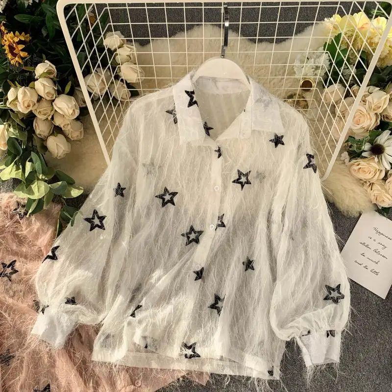 

Shirt women's autumn 2019 new design small Mao Mao tassel five-pointed star embroidery loose slim coat