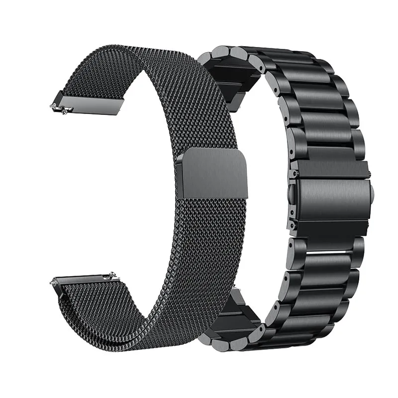 Металлический ремешок из нержавеющей стали для Amazfit GTR 47 для Xiaomi Huami Amazfit Stratos 2 2S Ремешок для браслета ремешок для умных часов - Цвет ремешка: black-m black-s