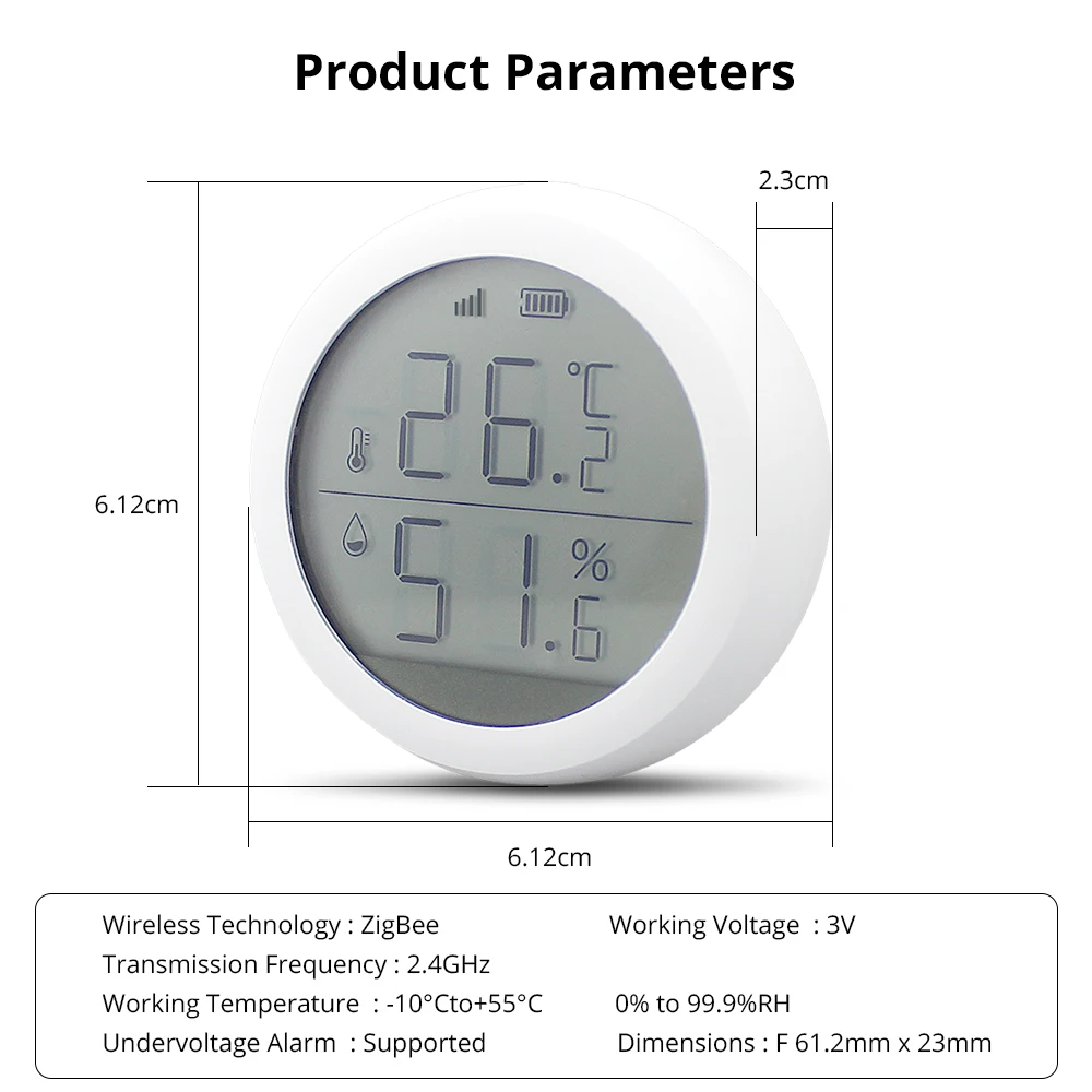 Temperatura e Sensor de Umidade com Display Funciona com Amazon Tuya Zigbee Google Assistente Casa Lcd - Image 6