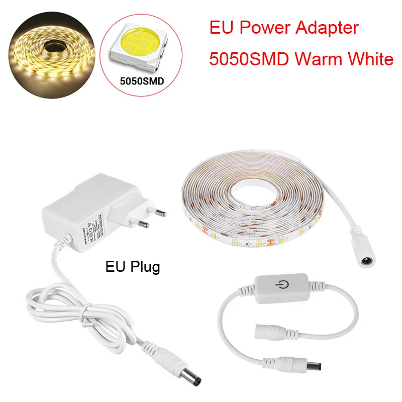 5050 Warm White EU 12 В постоянного тока, 1 м-5 м, светодиодный сенсорный выключатель с регулируемой яркостью, Ночной светильник 2835 5050, Светодиодная лента, набор для кухонного шкафа, кровати, лестницы, подсветка, светильник - Испускаемый цвет: 5050 Warm White EU