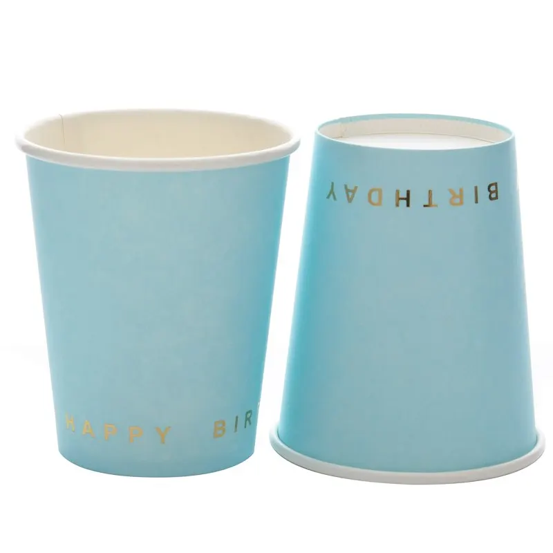 Blue Cup Рождественские и новогодние вечерние бумажные тарелки и стаканы, товары для дня рождения, пластиковые соломинки, Золотая фольга, розовая одноразовая посуда - Цвет: Blue Cup
