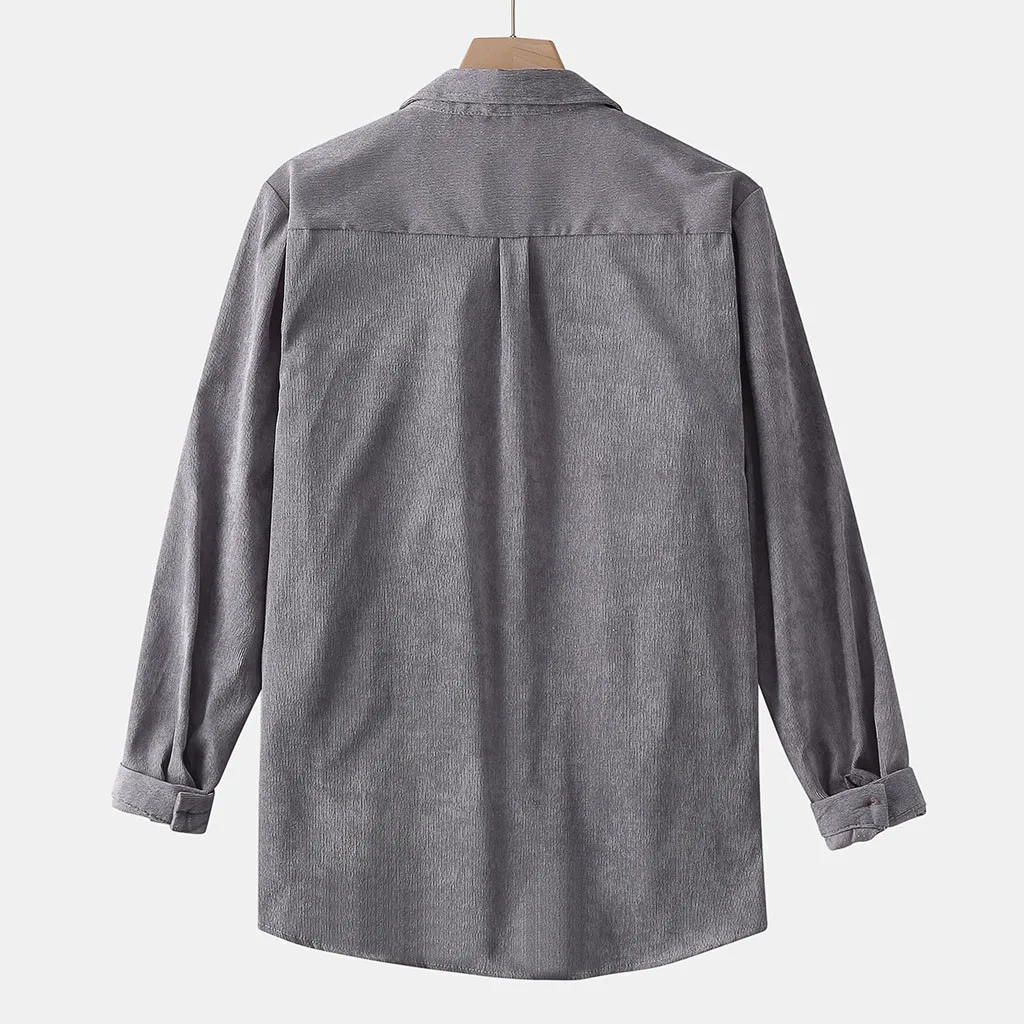 Вельветовая Мужская рубашка, одноцветная, camisa masculina, нагрудный карман, рубашки с отложным воротником, повседневные рубашки с длинным рукавом, camisas hombre