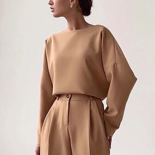 Brown Blouse OOTN повседневные брюки цвета хаки с высокой талией женские осенне-зимние коричневые женские офисные брюки с карманами на молнии однотонные женские прямые брюки - Цвет: Brown Blouse