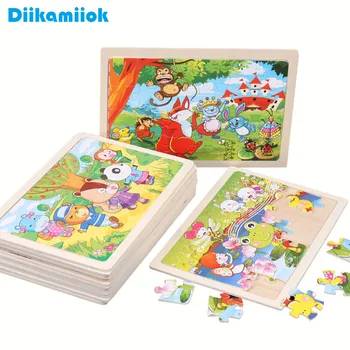 New 24 Piece Wooden Jigsaw Puzzle Baby Early Childhood Educational Toys for Children Cartoon Animal Puzzles Kids Interactive Toy 1
