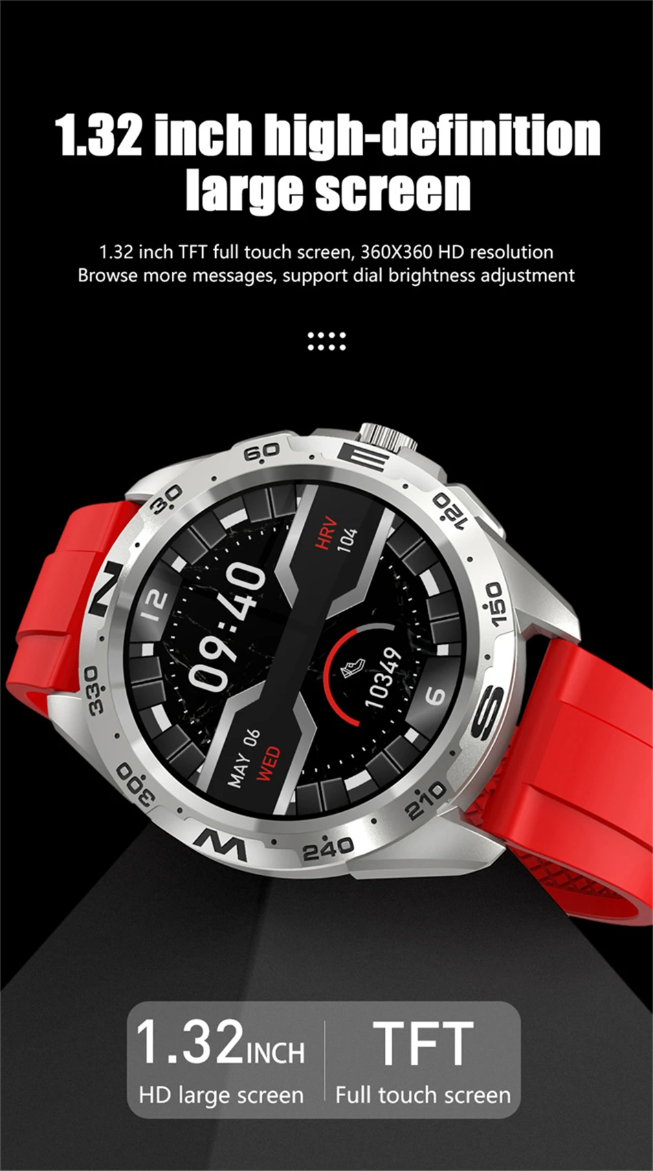 2022 New Bluetooth Call Smart Watch Men Sports Fitness Tracker Waterproof 1.32 Inch 360*360HD Pixel Display Men Smartwatches+Box