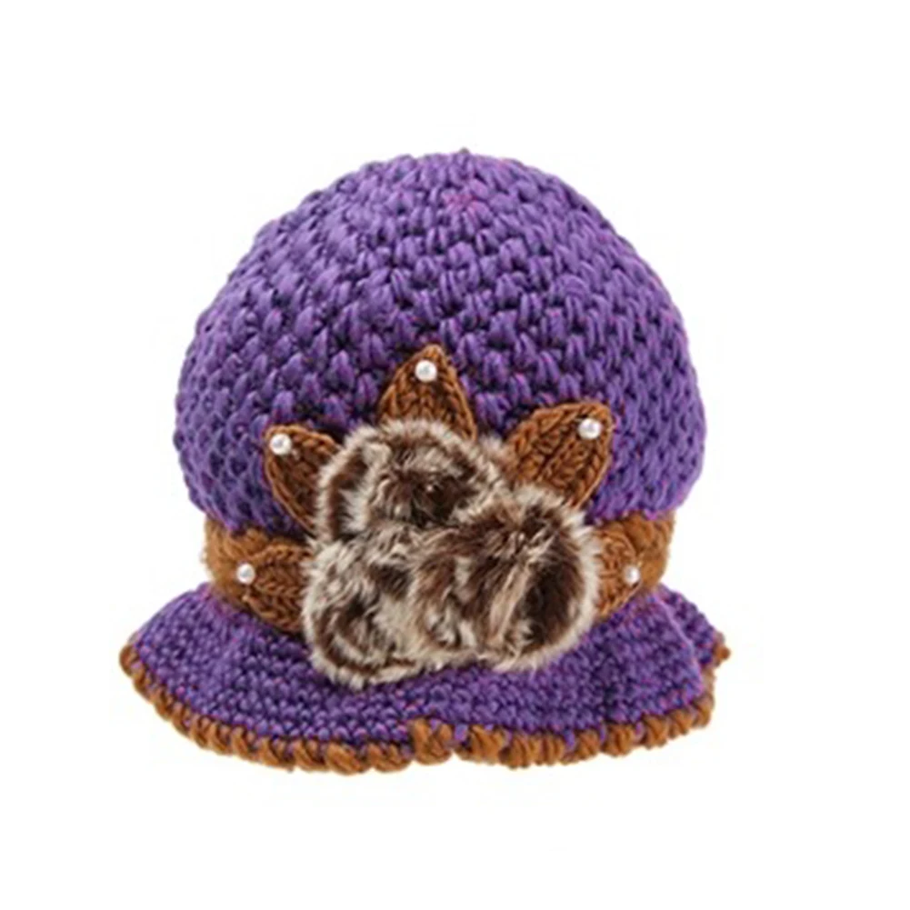 Удобная плотная Складная вязаная шапка из искусственной шерсти на осень и зиму, украшенная цветами, теплая женская шапка, эластичный головной убор, подарок
