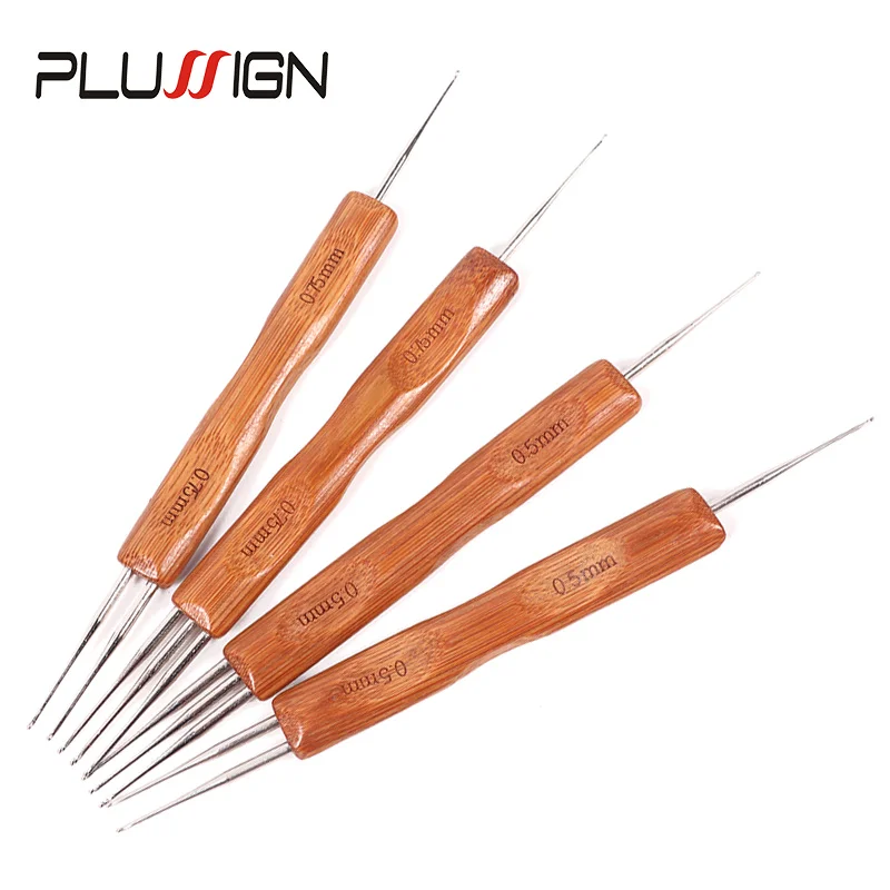 Plussign Dreadlock Crochet Hook Tool Braid Hair Dreadlocks Needle Weaving Crochet Hook Bamboo Handle 0.5Mm 0.75Mm Hair Tools crochet hooks hair extensions tool