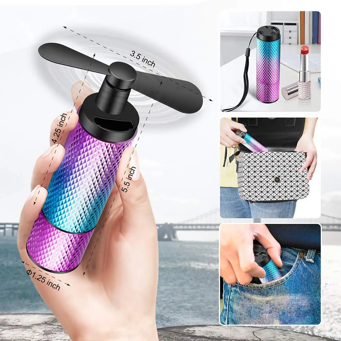 Ручные вентиляторы маленький вентилятор, Usb 2200Mah перезаряжаемая батарея, 8-12H время работы, путешествия/Футбол вентилятор охлаждения для женщин