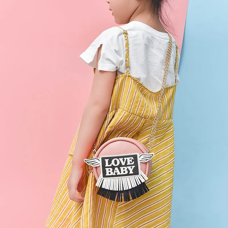 new cute Wings Girl Messenger baby Bag Stitching Tassel Toys Baby Chain Child