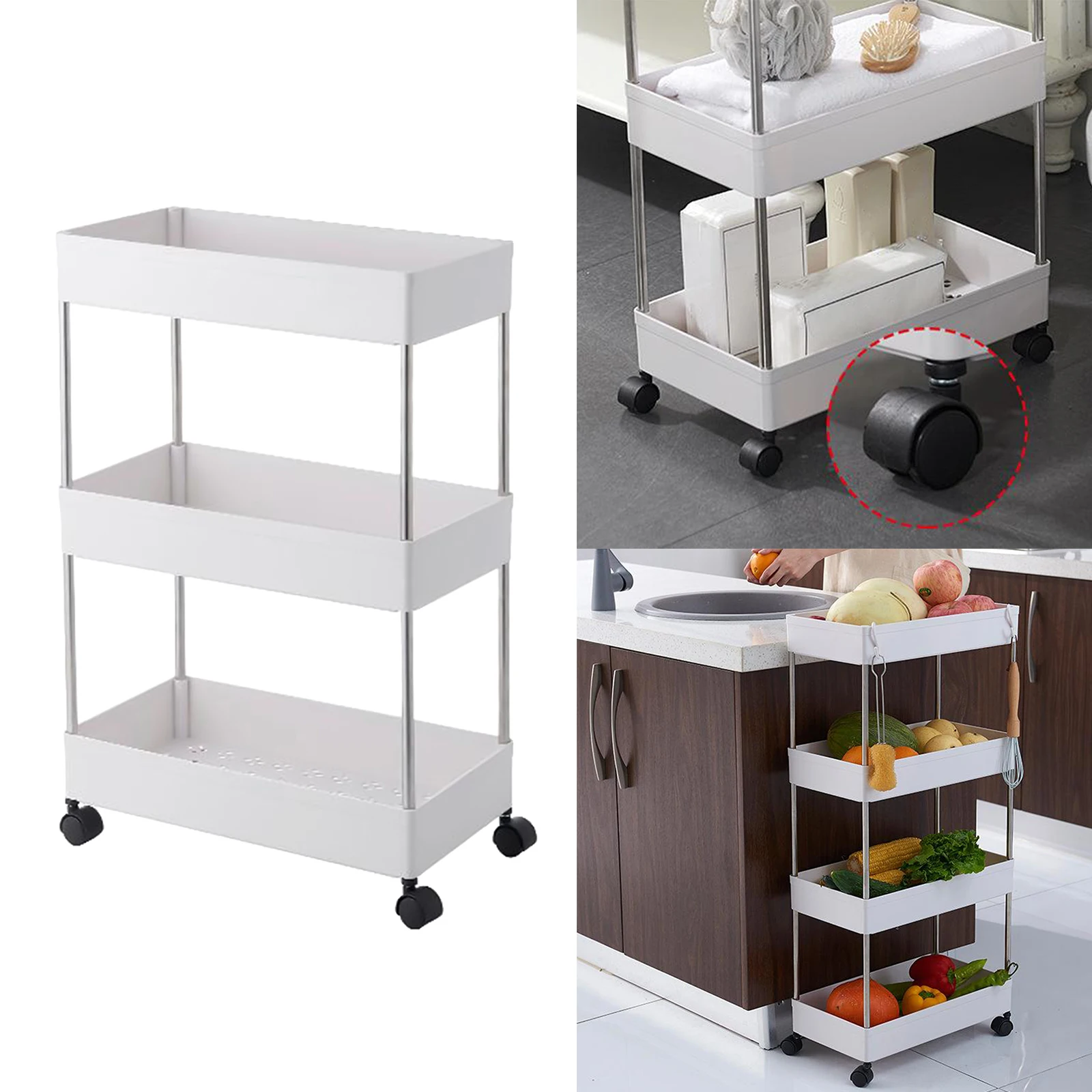 Trolley kitchen rack with wheel mobile floor storage shelf multi-layer bathroom