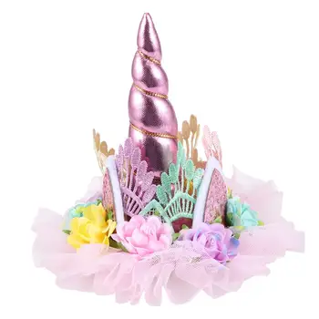 

Unicorn Lace Crown Headdress Kids Flower Hair Accessory Beautiful Performance Hairband Pink