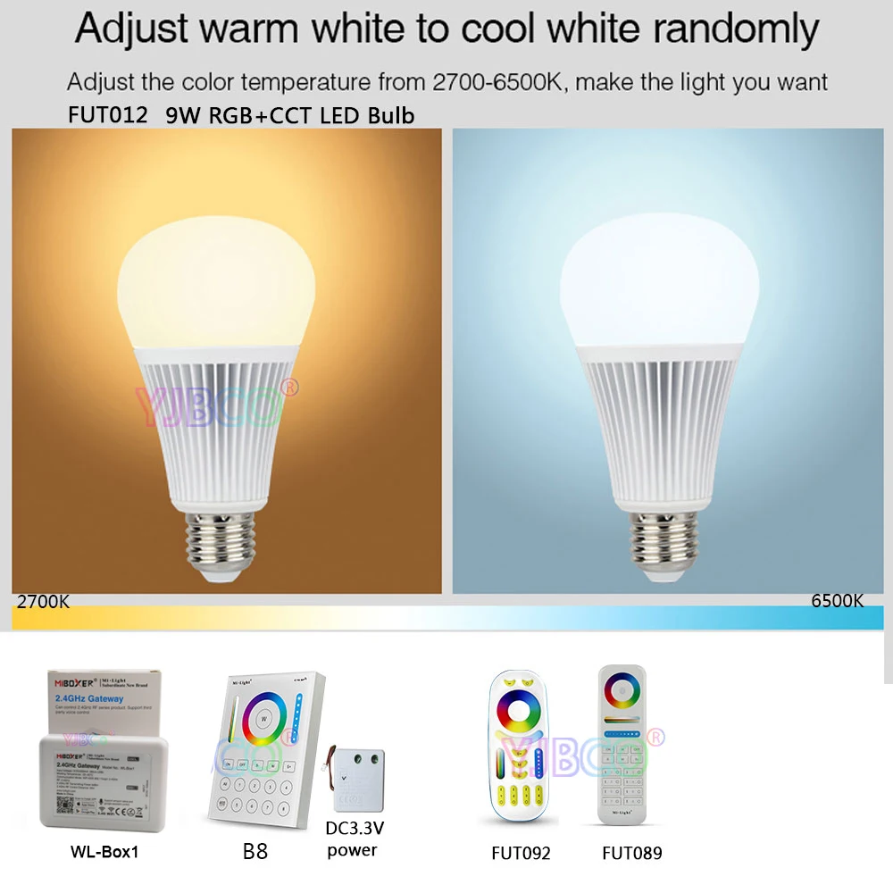 

Miboxer FUT012 E27 9W RGB+CCT LED Bulb Spotlight 110V 220V Full Color Remote Control Smart Bulb WiFi Compatible 4-Zone Remote