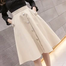 Плиссированное бальное платье с высокой талией, длинная юбка faldas, Женская Ретро Юбка До Колена, миди пуговицы для юбки, Харадзюку, юбки-пачки AQ990