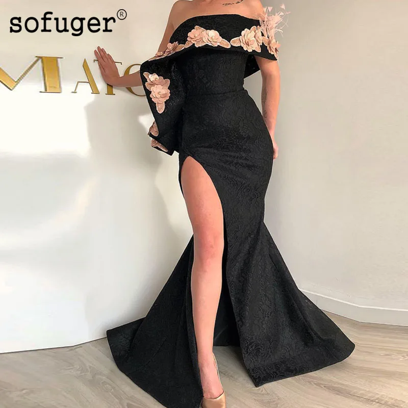 

New Design Split Front Sexy Long Formal Prom Dresses Arabic Straight Floor Length Prom Dress Vestidos Evening Dress