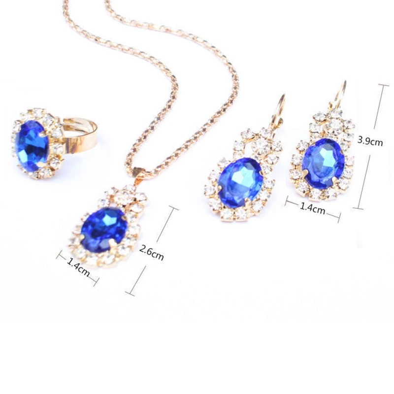 Parure Bijoux Cristal Strass Bleu Azur - Collier + Boucles D'oreilles