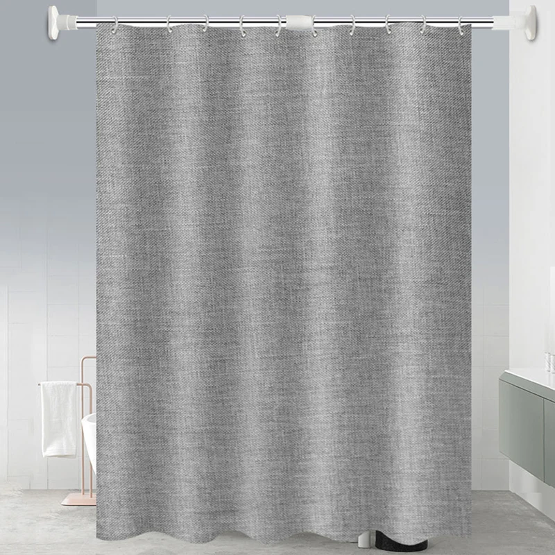 WaterproofLinenCottonShowerCurtainGrayBathroomCurtainsSolid