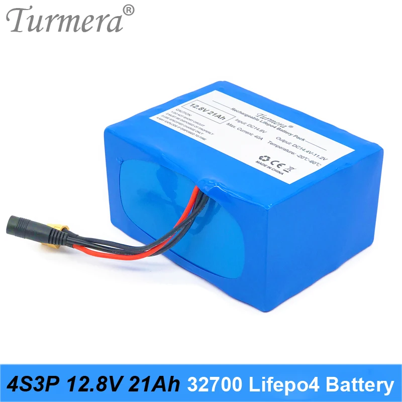 Turmera 32700 Lifepo4 Battery Pack 4S3P 12.8V 21Ah with 4S 40A Balanced BMS for Electric Boat and Uninterrupted Power Supply 12