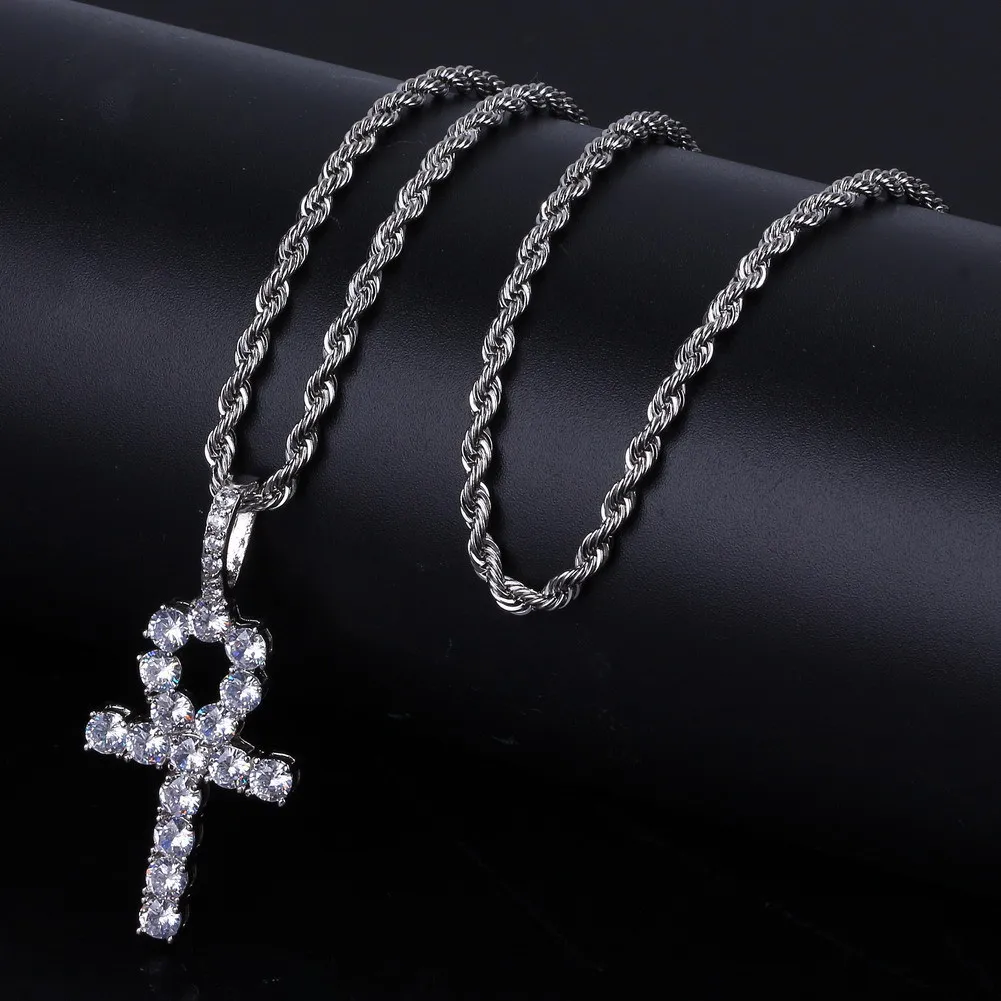Крест-граница Европа и Америка циркониевый кулон хип-хоп ожерелье Ankh Key Cross хип-хоп подвеска цепь