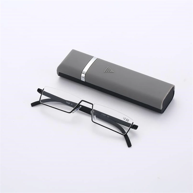 Half Frame Metal Pen Holder Reading Glasses Men Business Reader Eyeglasses Magnifier With Box Hyperopia Eyewear+1.0+1.5 To+3