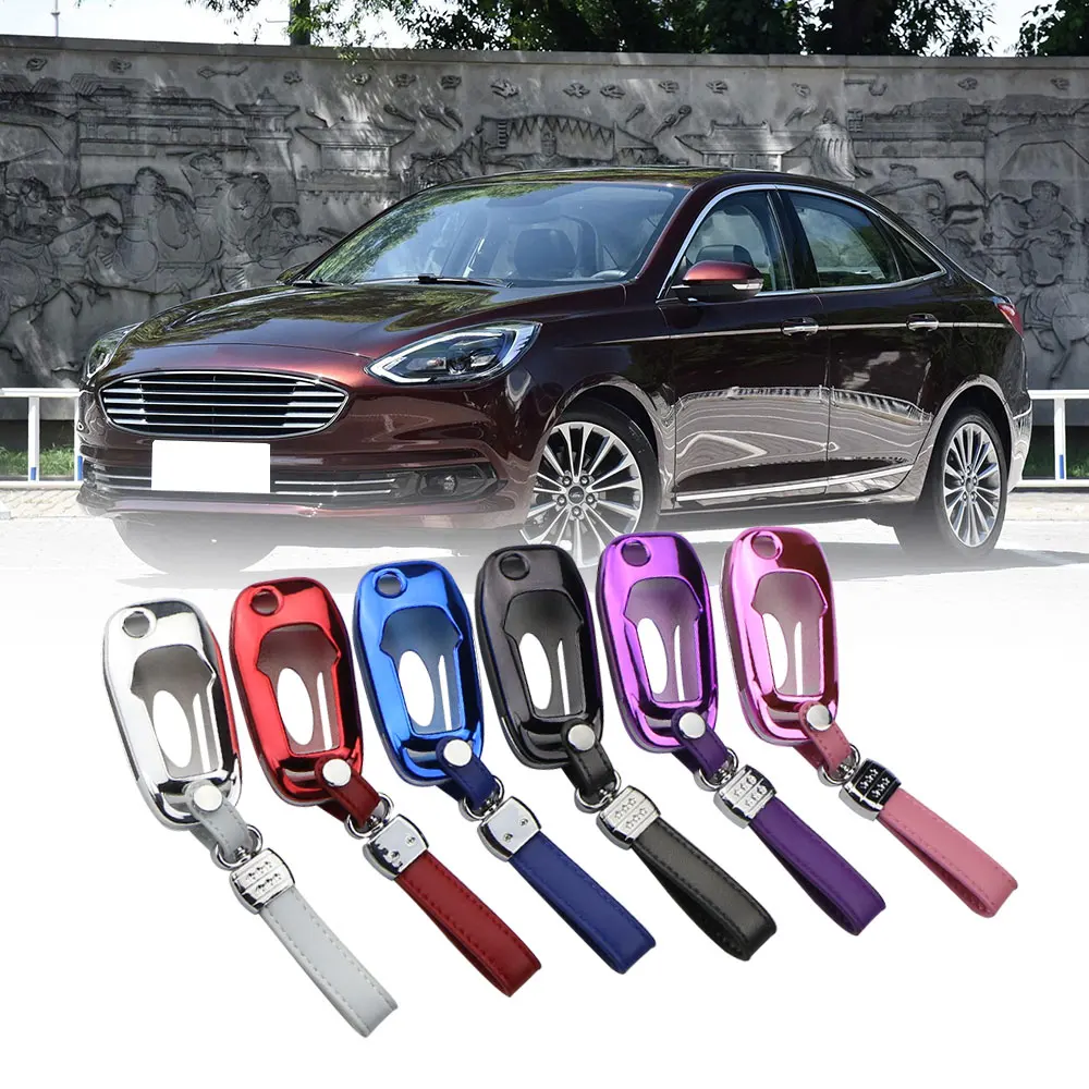 Автомобильный чехол для ключей, подходит для Ford Focus Escort Fiesta Edge Mondeo Ecosport, автомобильный Стайлинг, сложенный держатель для ключей, чехлы