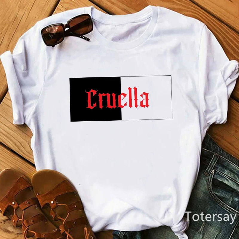 Women T Shirts Cruella De Vil Dogs Graphic T-shirt Female Clothes  Funny Cartoon T shirt Summer Tops Casual Oversized