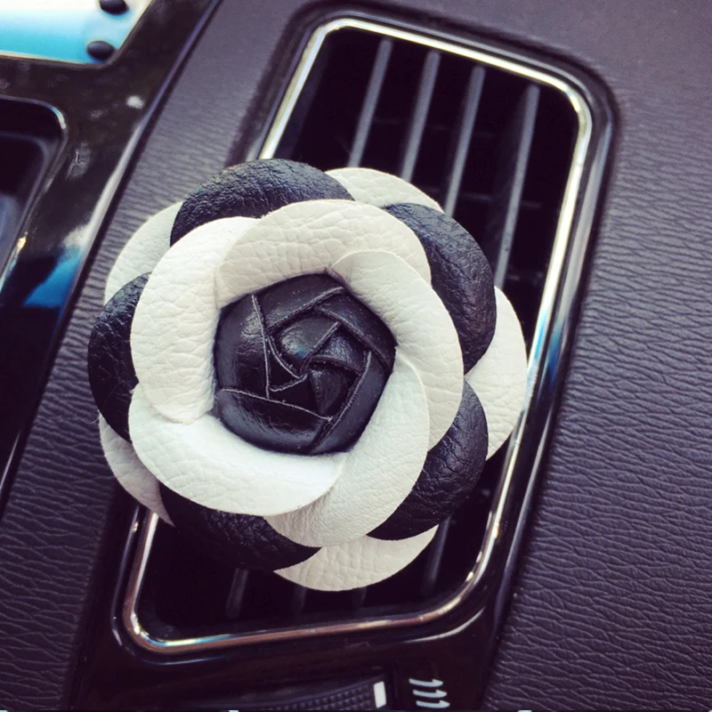 Автомобильный Стайлинг Camellia High Flower автомобильные аксессуары женский воздушный выход духи клип украшение приборной панели украшение интерьера - Название цвета: Black White