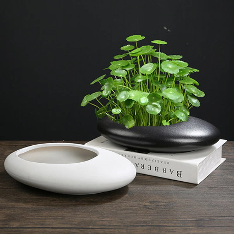 Minimalist Ceramic Flower Vase, Oval Flowerpot, Hydroponic Plants Pot, Office, Living Room, Desktop, Home Decoration Gifts