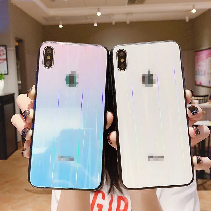 Роскошный стеклянный чехол для телефона aurora для iPhone 11 pro max с логотипом карамельного цвета, закаленное стекло для iPhone 8 7 6 6s 7Plus XR XS max