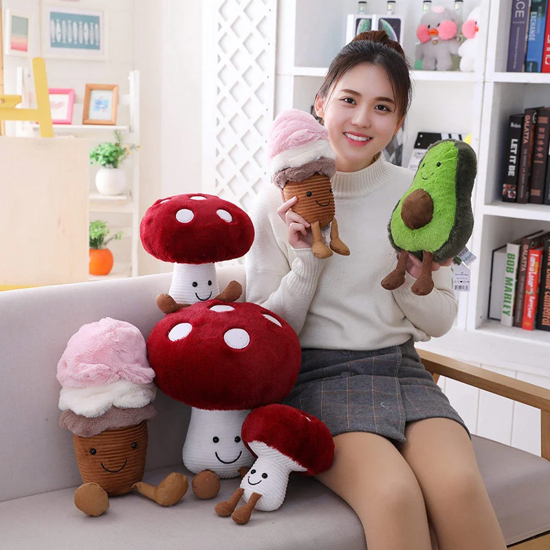 20-40cm Cute Avocado Mushroom Ice Cream Plush Toy Kawaii Cartoon Fruits Vegetables Soft Comfortable Doll Toys For Girls Boys | Игрушки и