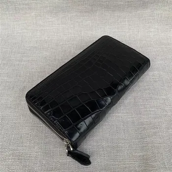 

Exotic Genuine Crocodile Belly Skin Businessmen Clutch Purse Authentic Alligator Leather Two Zippers Closure Male Large Card Bag