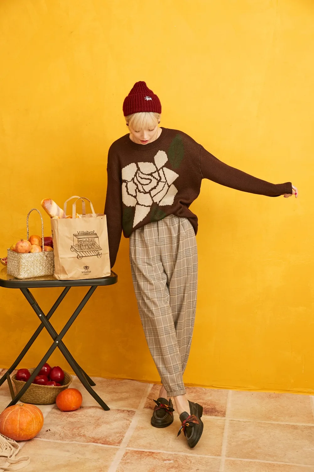 SAM'S TREE coffee, большой корейский свитер с цветочным принтом, женская одежда, осень, повседневные офисные женские вязаные топы с открытыми плечами