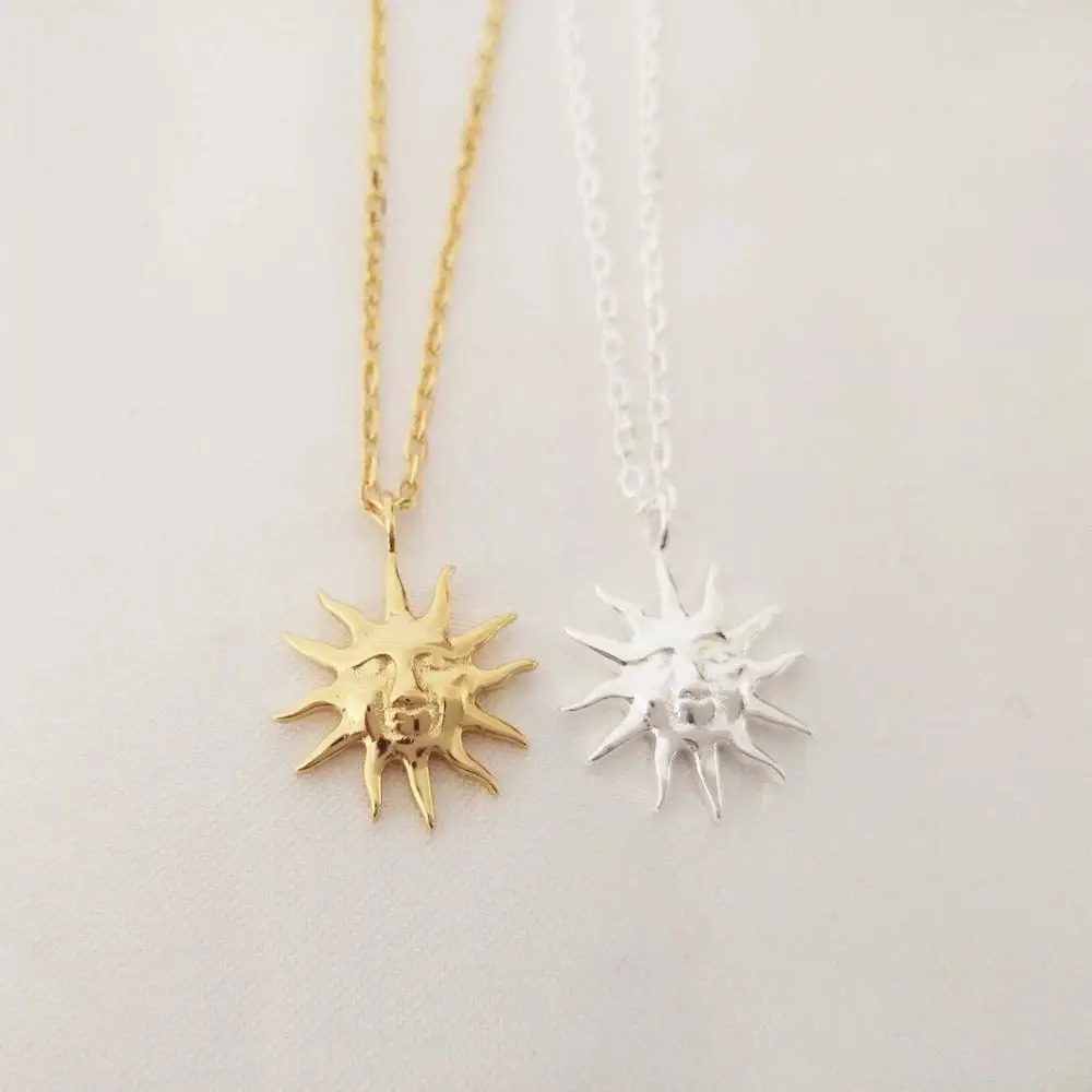 

LOZRUNVE Jewelry Manufacturer 925 Silver Plain Metal Sun Necklace Gold Wholesale