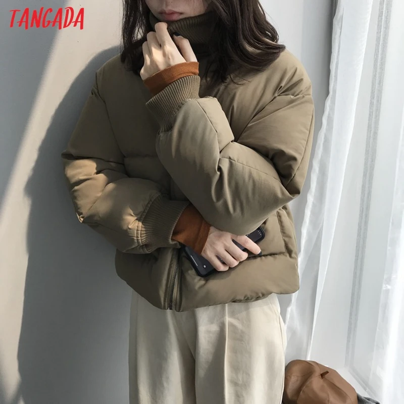 Tangada/ зимняя женская просторная парка на молнии с толстым карманом, женское теплое пальто, Janpanese Стиль, повседневная куртка ATC03