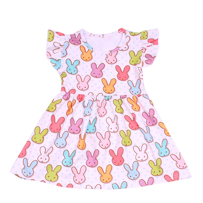 2020 Easter Day Colorful Bunny Dress Children Kids Cartoon Rabbit Pearl Spring/summer Boutique Clothes Milksilk | Детская одежда и