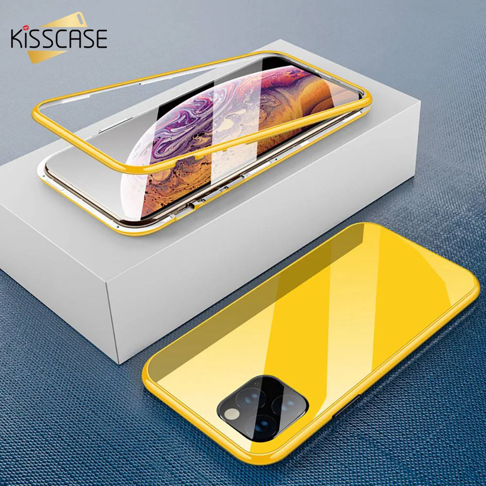 

KISSCASE Metal Magnetic Case For iPhone X 7 8 7plus 8plus 11 Pro Max XR XS MAX Case HD Tempered Glass Magnet Phone Case Cover