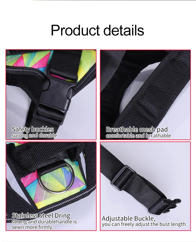 KOMMILIFE Adjustable Nylon Dog Harness Personalized Harness For Dogs Reflective Breathable Neck Guard Dog Harness Vest No Pull