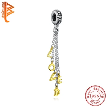 

New Original 925 Sterling Silver Bead Gold Letter LOVED Heart Pendant Charm Fit Pandora Bracelet Necklace DIY Women Jewelry