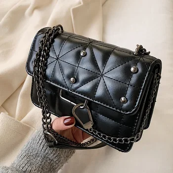 

Small black bag women's bag 2020 popular new wave wild women's messenger bag shoulder bag chain bag fashion small square bag