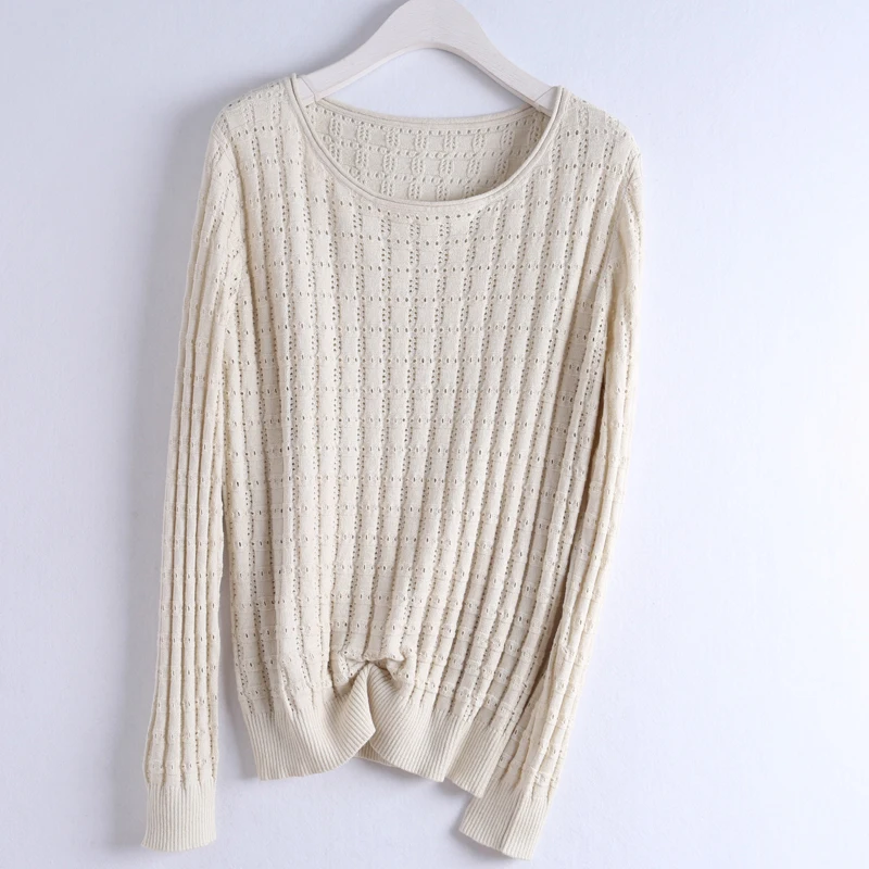 Женский однотонный вязаный свитер с круглым вырезом на осень и зиму, Модный женский пуловер с длинным рукавом, короткий свитер - Color: White