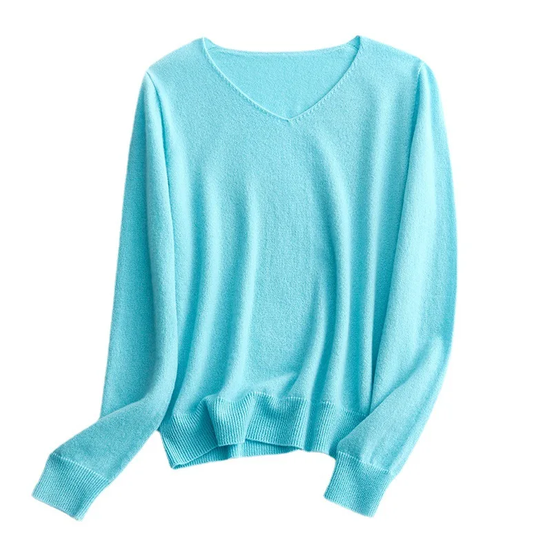 SuyaDream Women Sweaters High Quality 100%Cashmere Basic V neck Pullovers 2021 Fall Winter Simple Chic Knit Wear